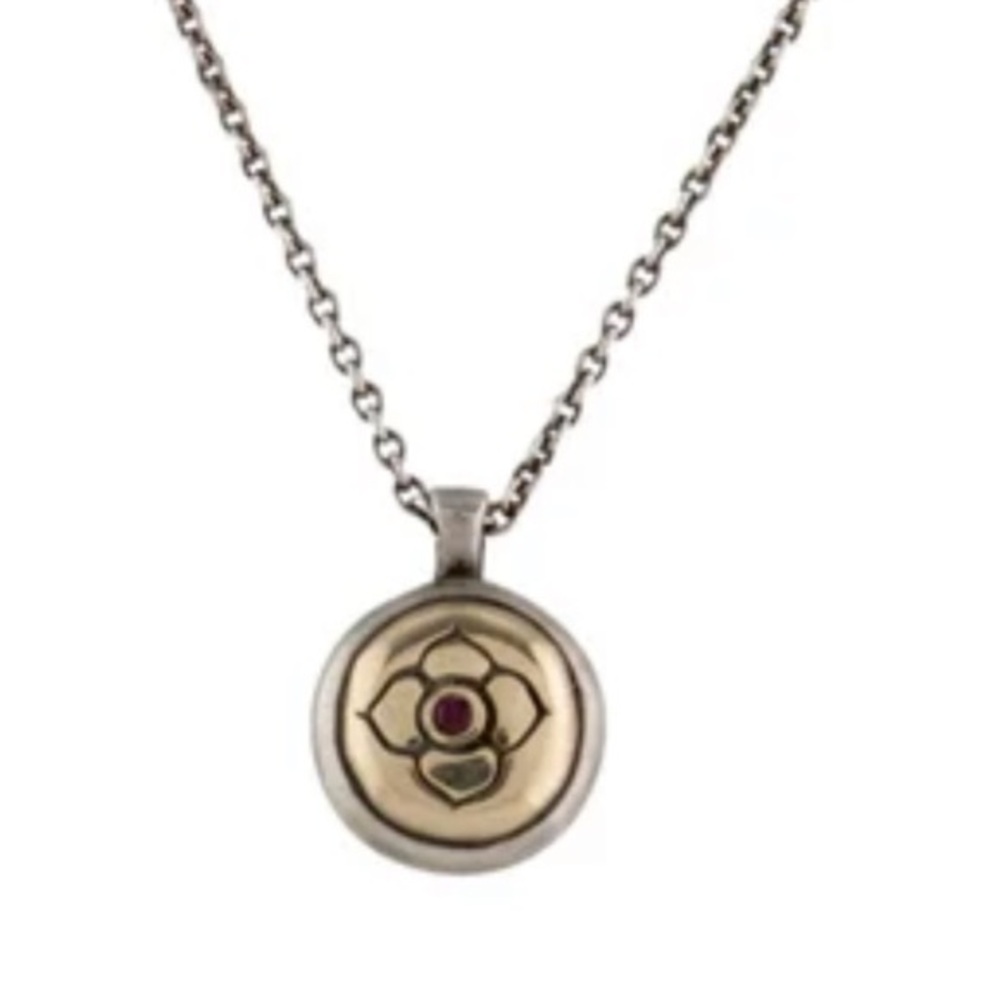 Me&Ro Lotus Flower Pendant Ruby 10k Sterling Silver on 925 Sterling Silver Chain